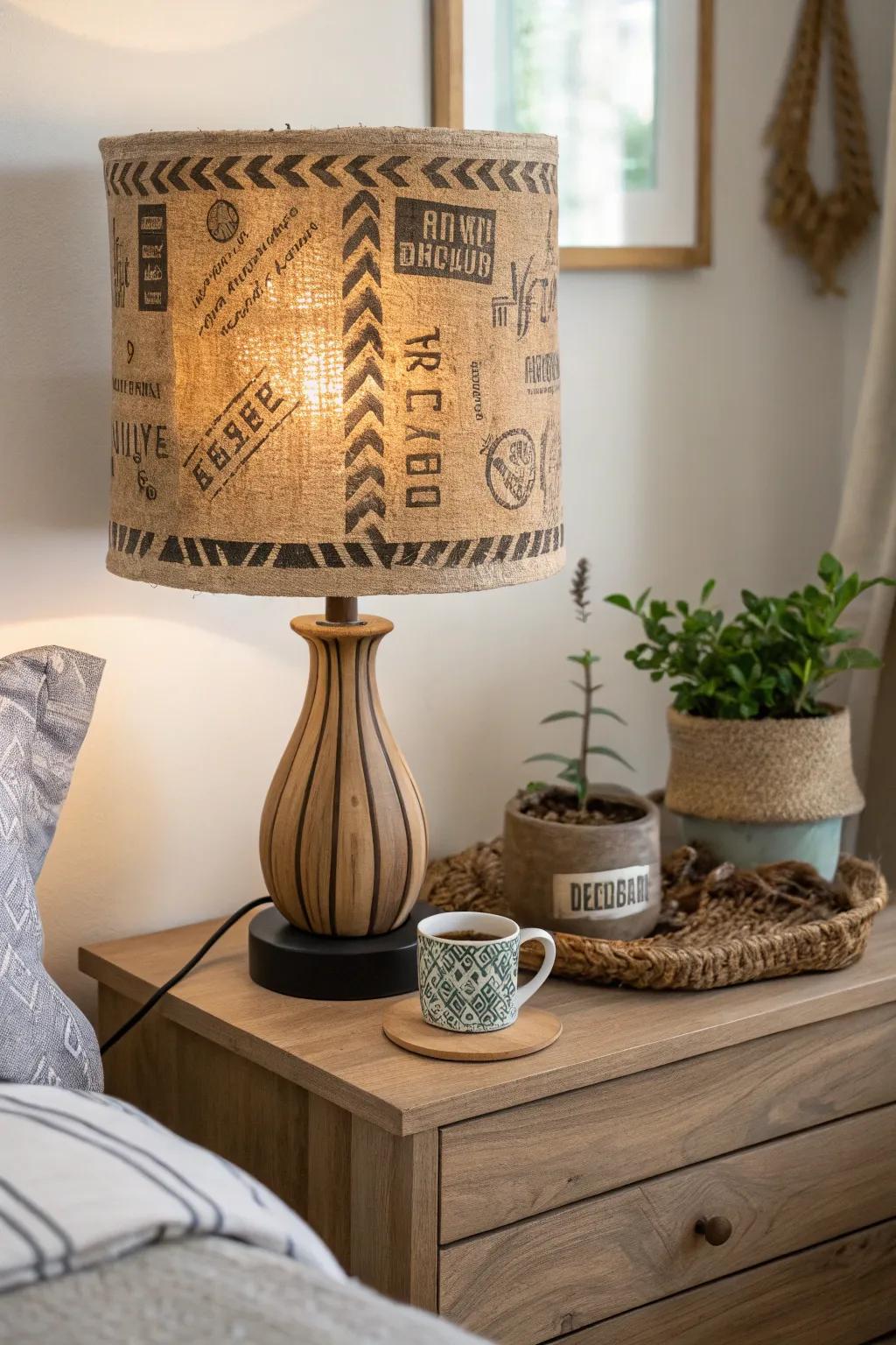Illuminate your space with rustic charm: A coffee sack lampshade for cozy, minimalist vibes.