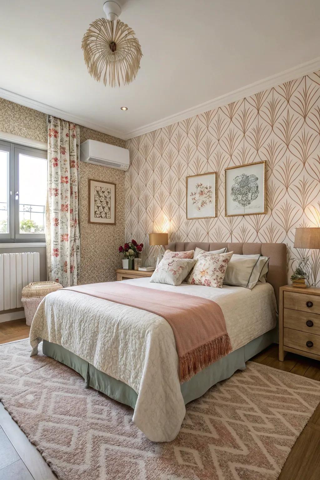 Textured wall coverings add depth and luxury to this color-drenched room.