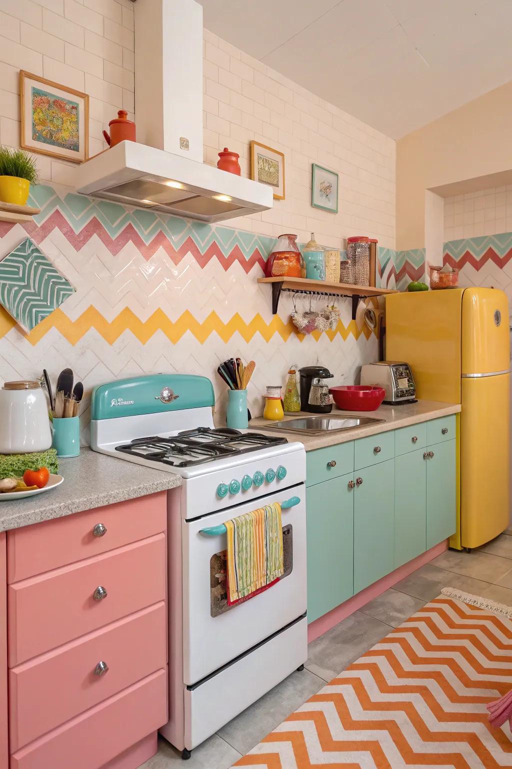Time-honored appliances add a sentimental and fun vibe to the cooking area.