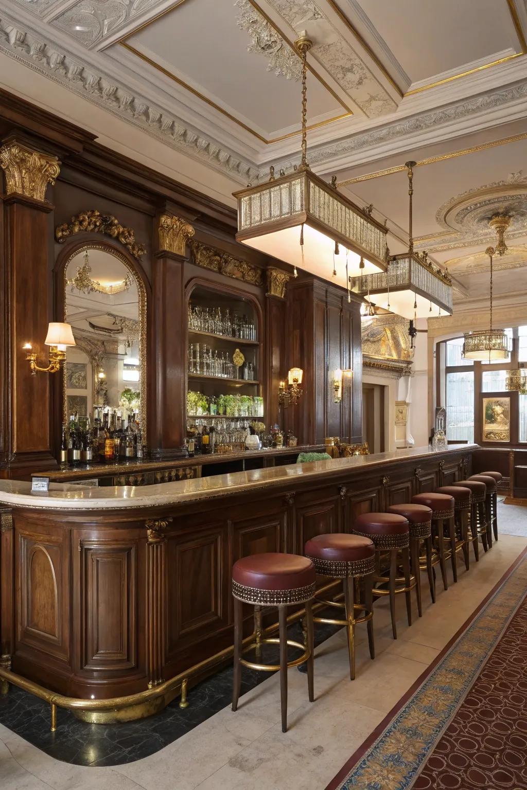 Vintage glam adds lasting charm to your bar.