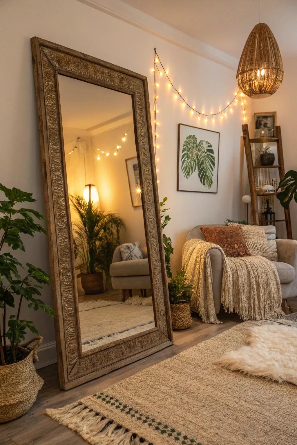 A feature mirror enhances illumination and space, introducing dimension to your space.
