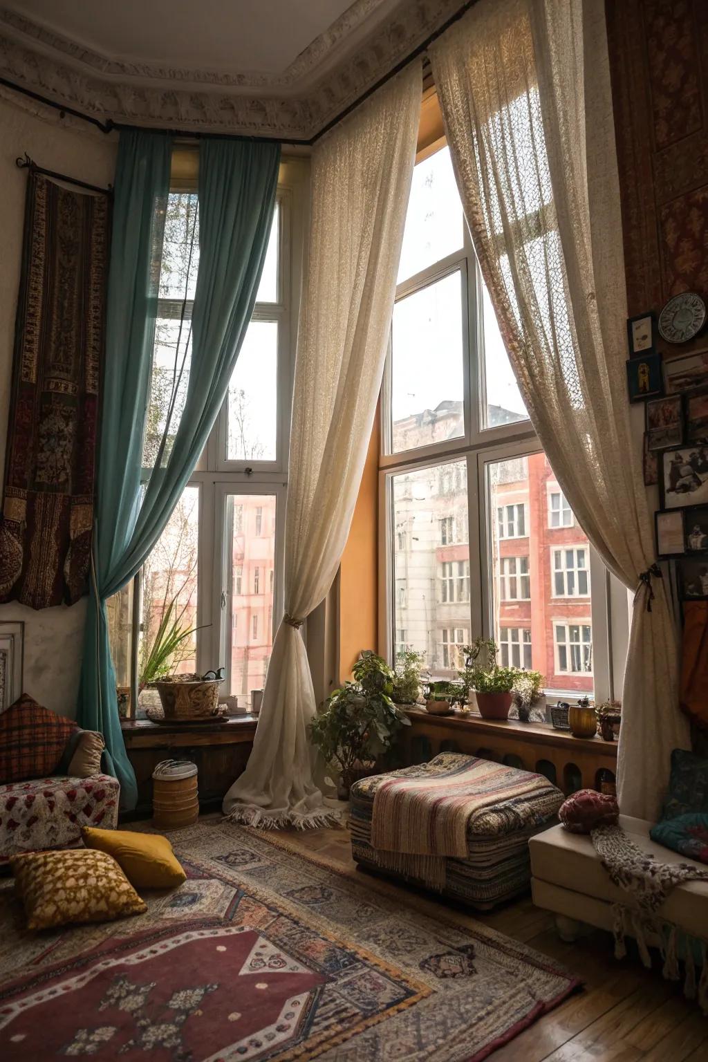 Mixing fabrics can create a personalized and eclectic window application design.