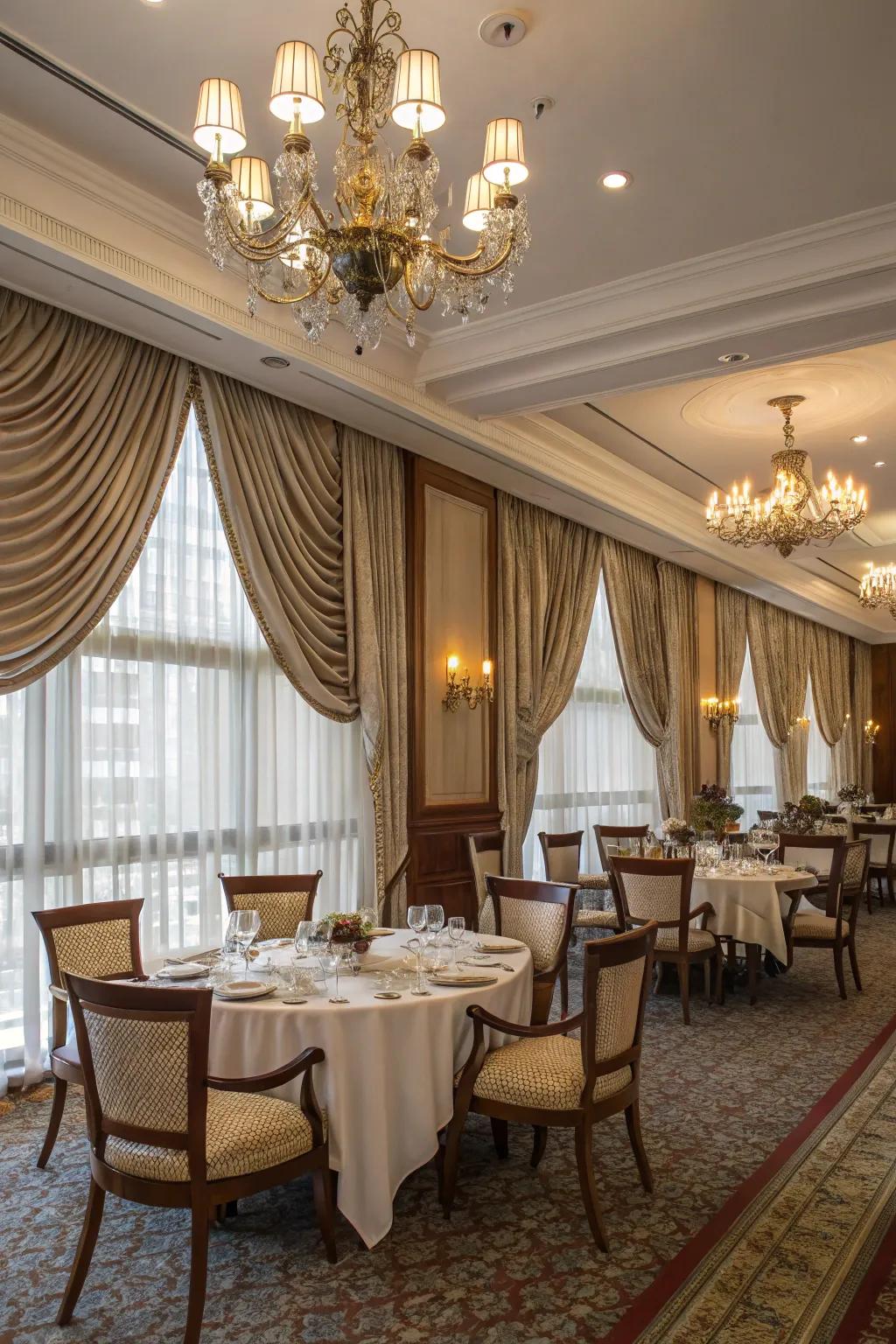 Drapes provide a luxurious touch over blinds.