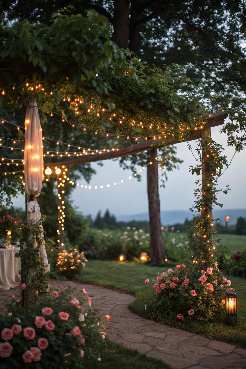 Fairy illuminations incorporate a captivating ambiance for dusk enjoyment.