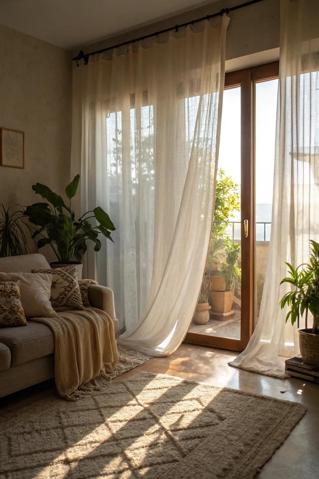Delicate curtains contribute elegance and a dash of mystery.