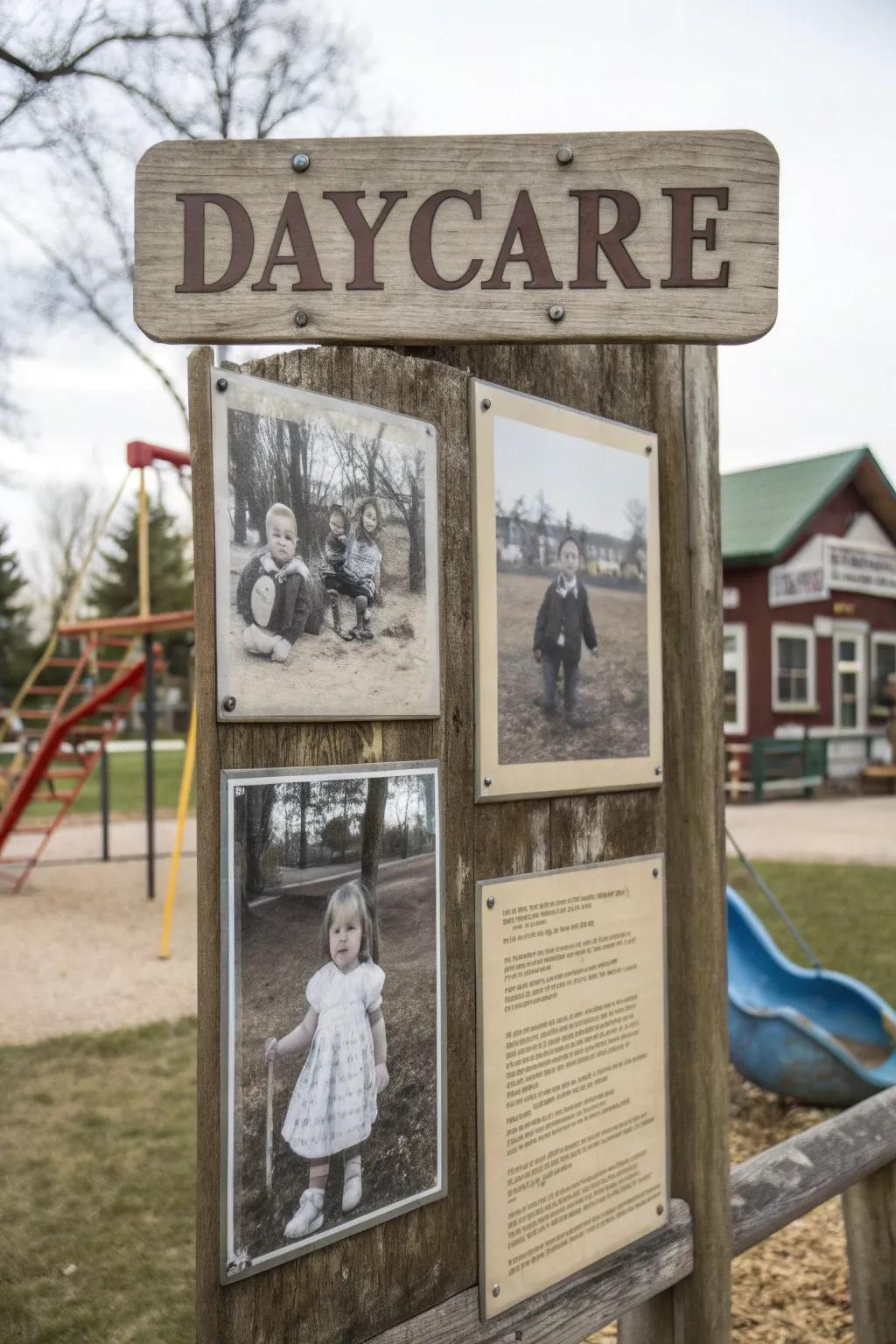 A nostalgic journey through history is offered by the memory lane signage at the daycare.