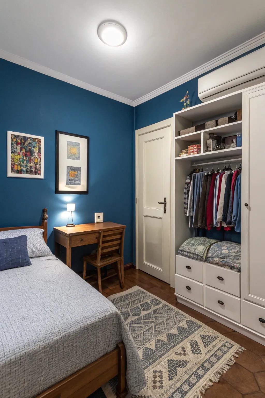 A statement wall can add depth and visual interest to a small room.