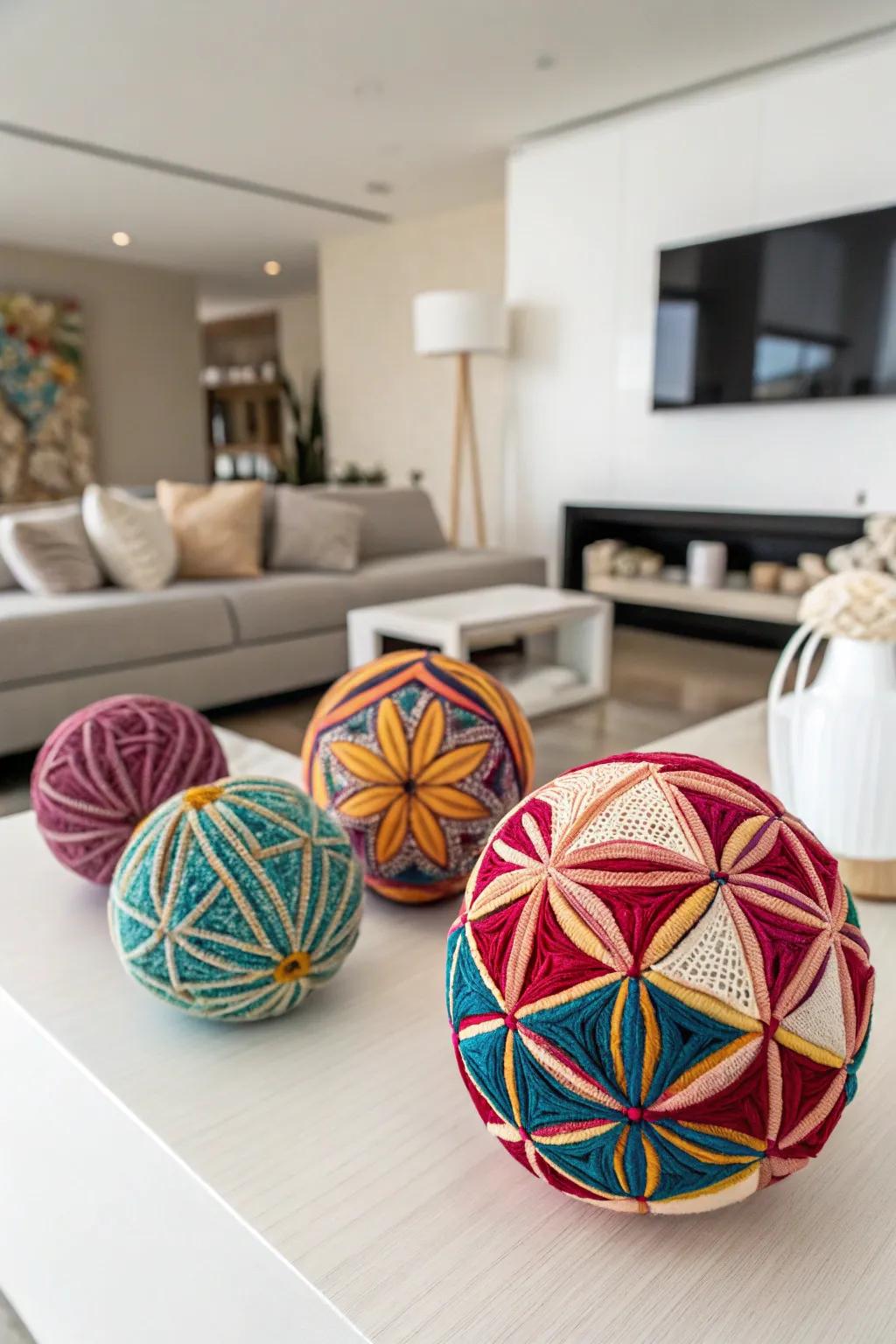 Temari-inspired spheres for vibrant and intricate decor
