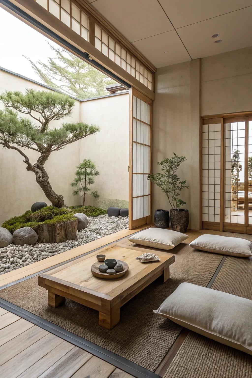 A zen space promoting calm and relaxation.