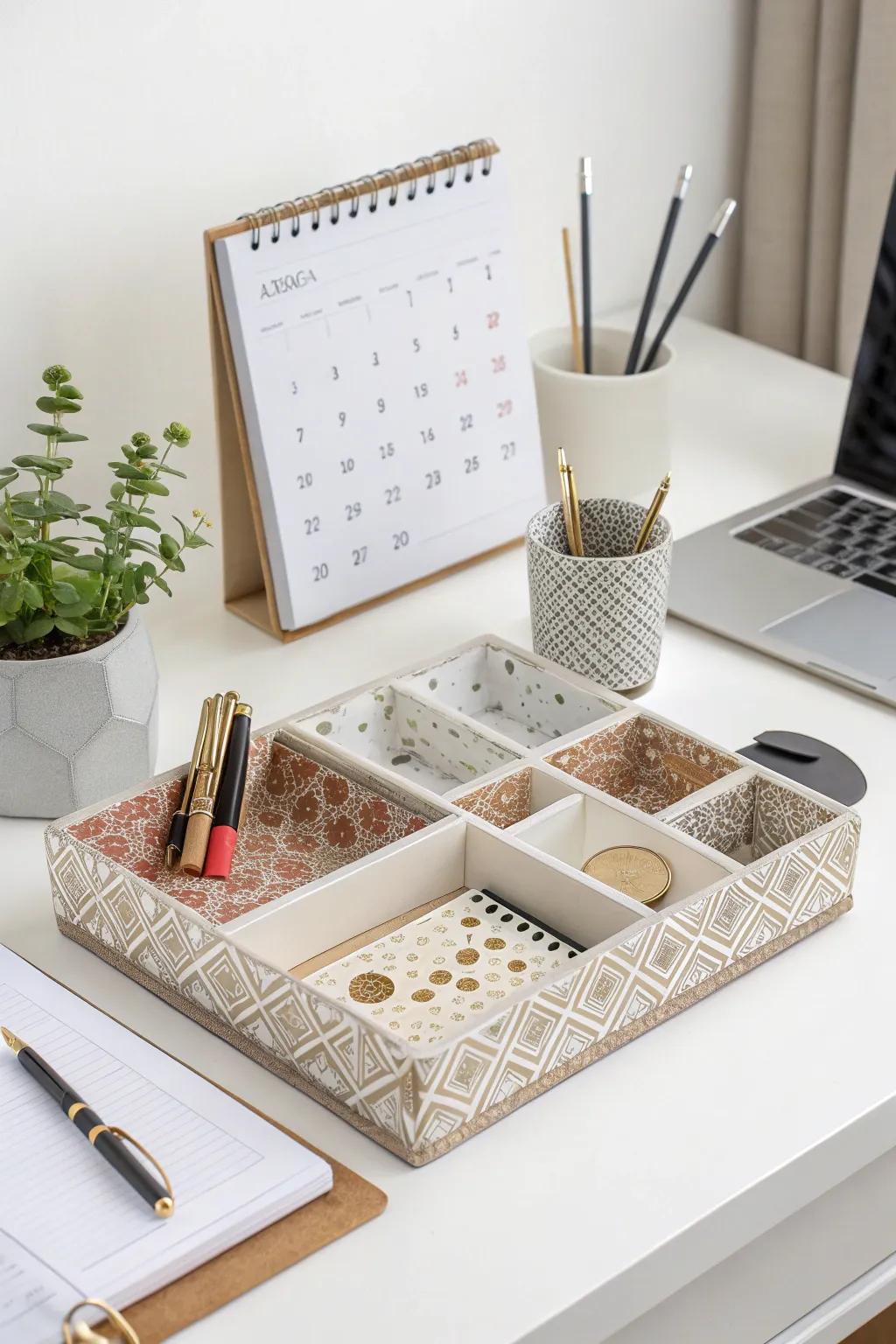Ornamental trays for a stylishly organized desk.