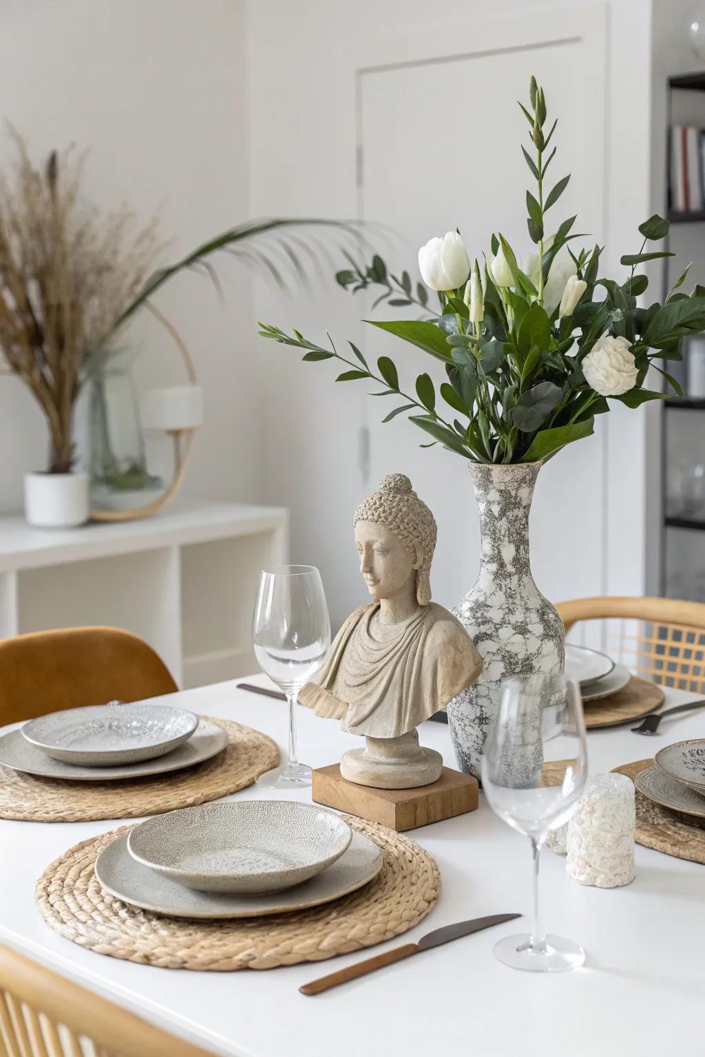 An unexpected art piece brings intrigue and sophistication to your dining table.