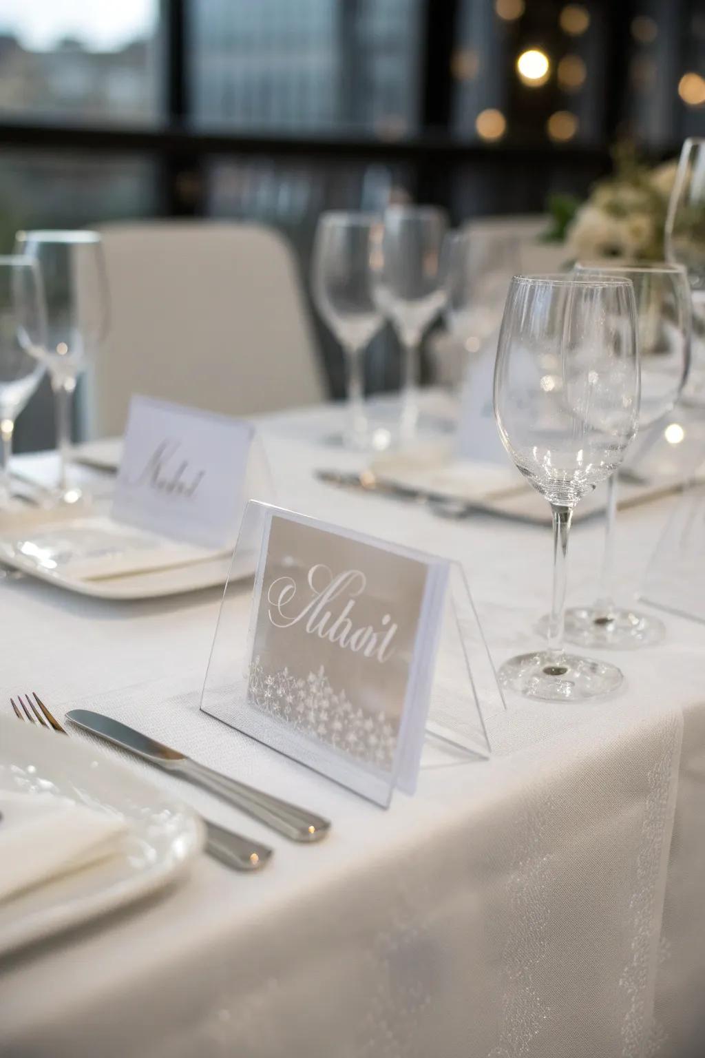 Clear seating cards add a polished, modern edge to your layout.