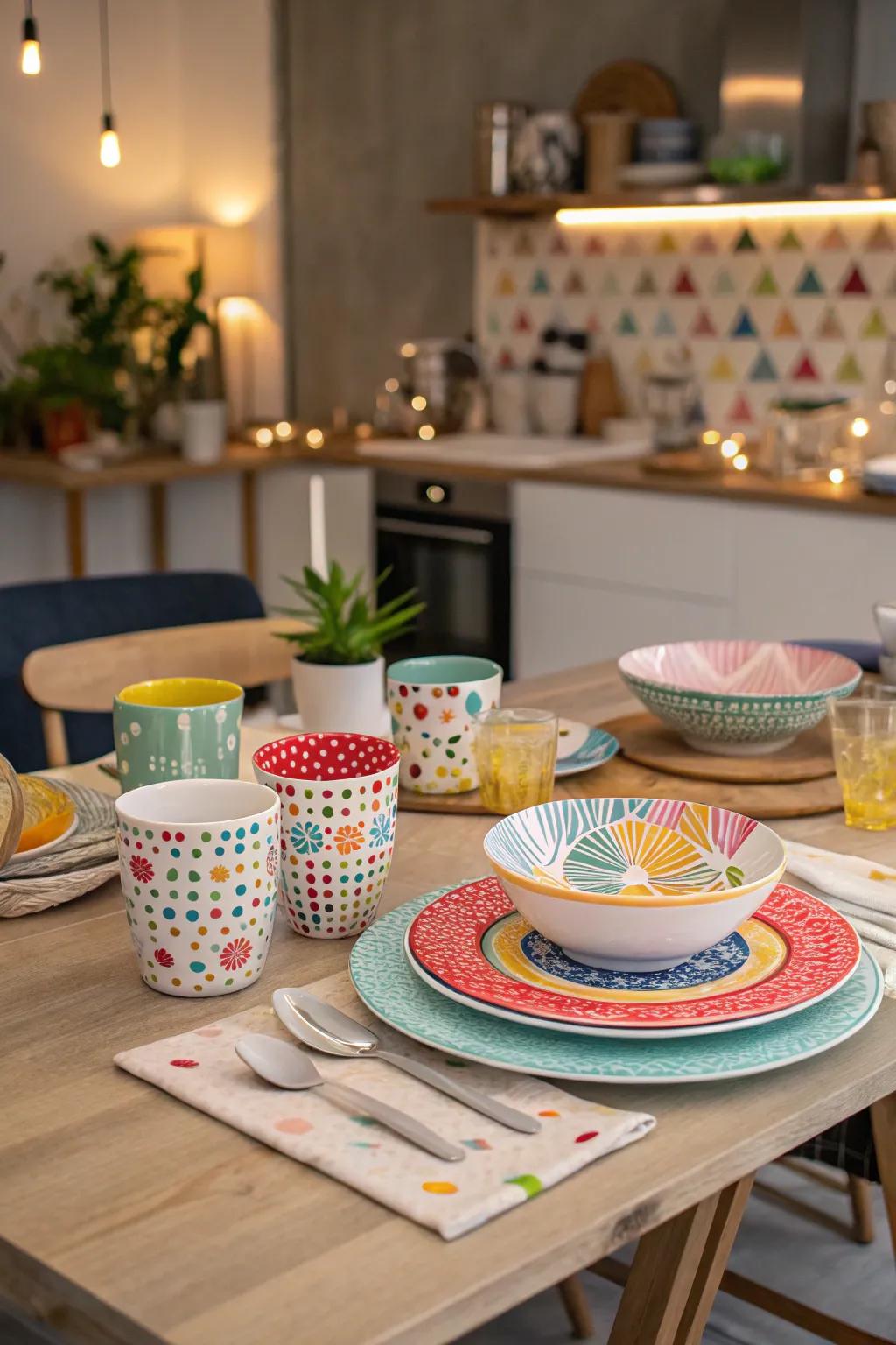 A playful mix of patterns makes the table visually dynamic.