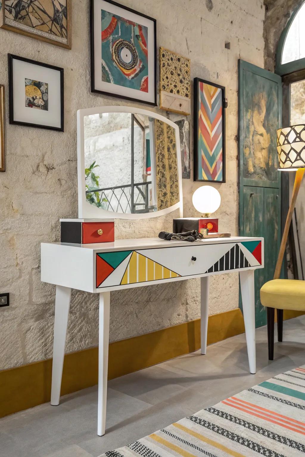 Incorporate modern artistry with a geometric vanity design.