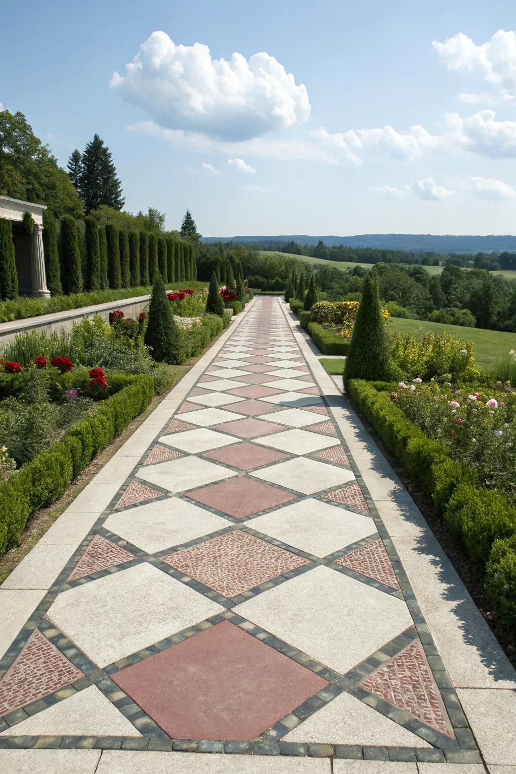 Bold geometric designs making a standout path.
