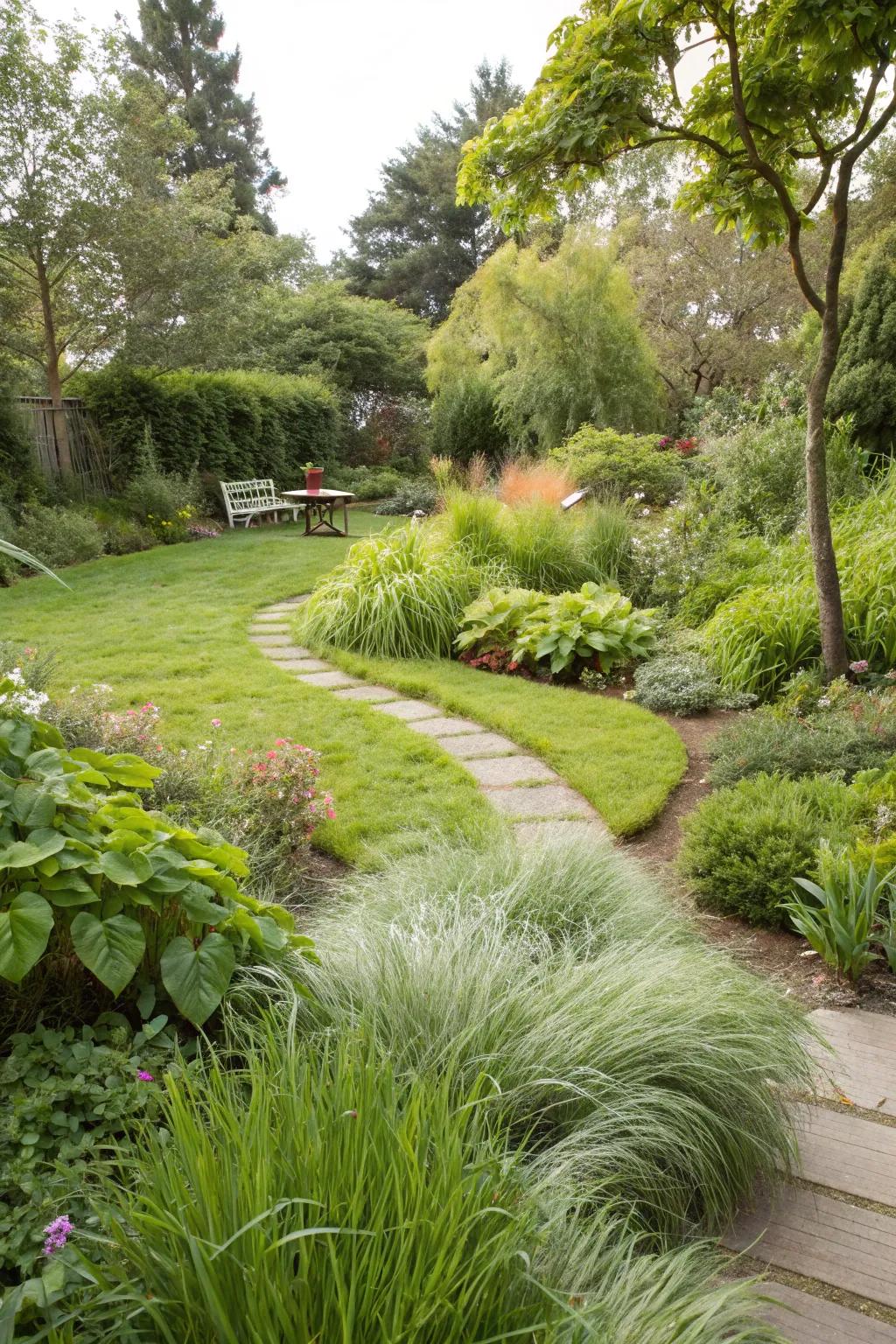Grasses that need less water keep your garden green and sustainable.