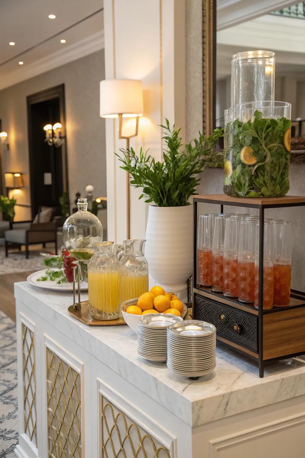 Elegant refreshment bar featuring stylish glassware.