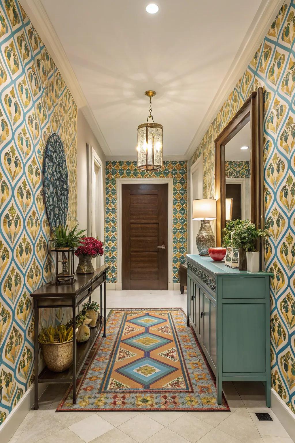 Geometric patterns infuse the entryway with modern style.