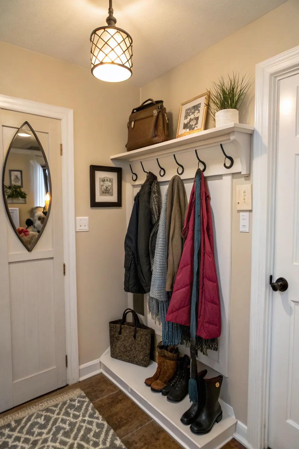 A corner coat rack helps you use every space.