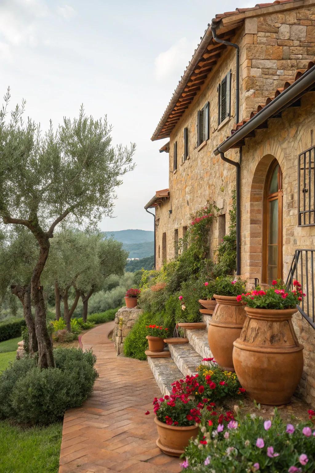 Mediterranean-inspired stone facades bring warmth and elegance to homes.