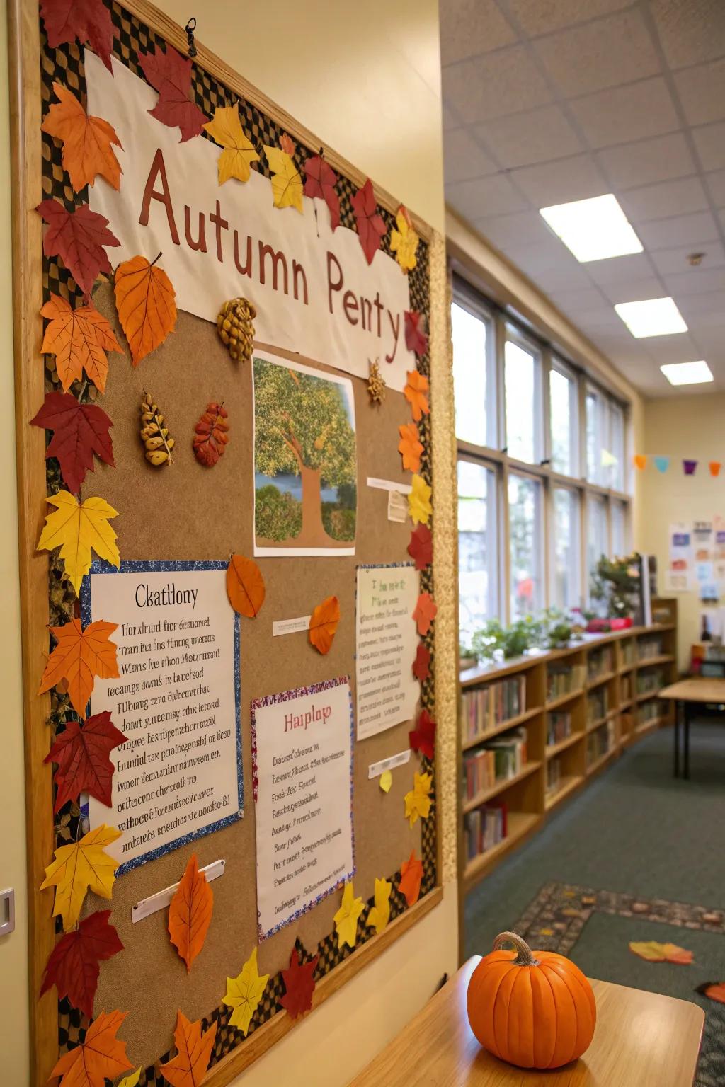 Autumn-themed poetry adds a literary touch to this bulletin board.