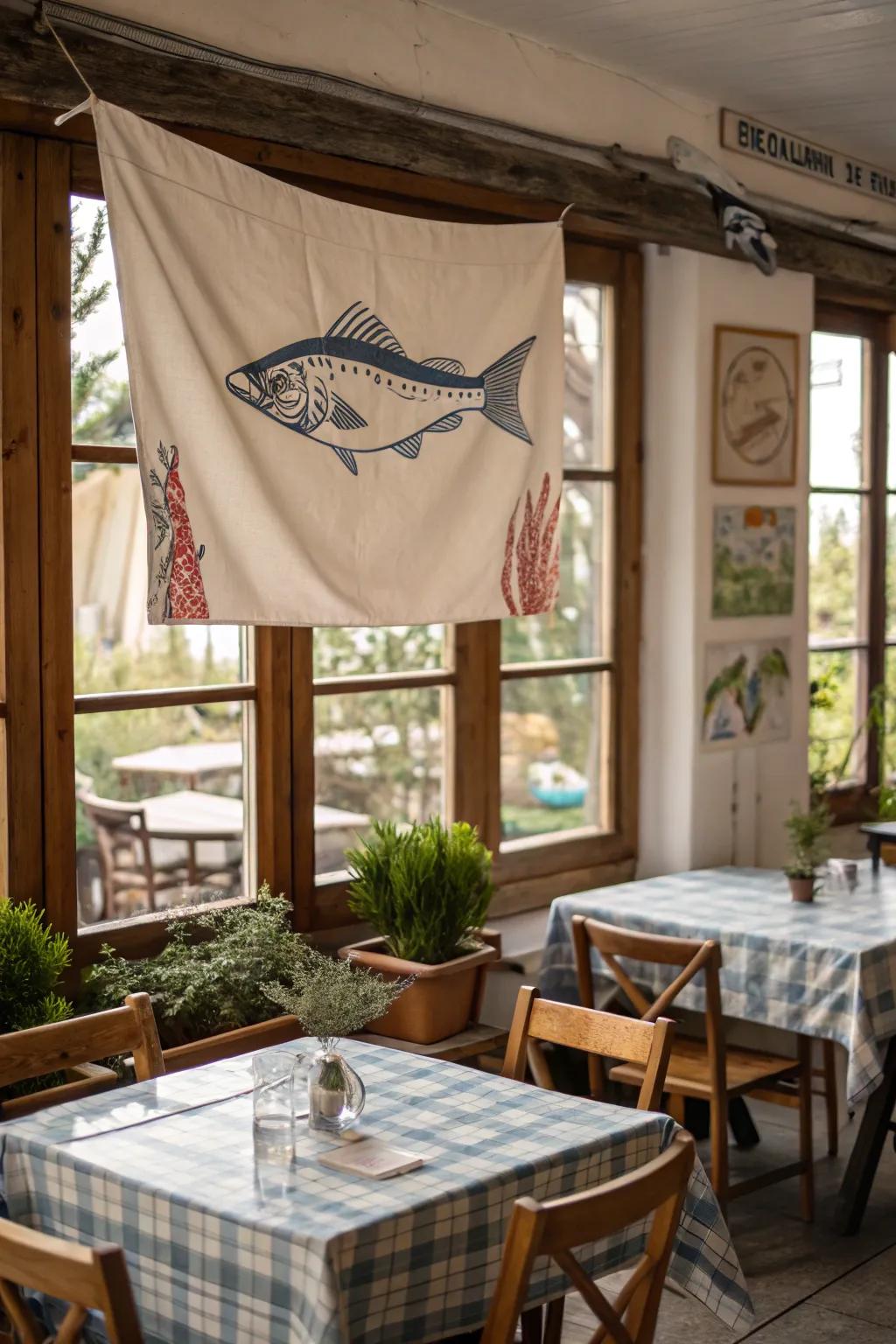 Hook your dad using an amusing fishing-themed decor.