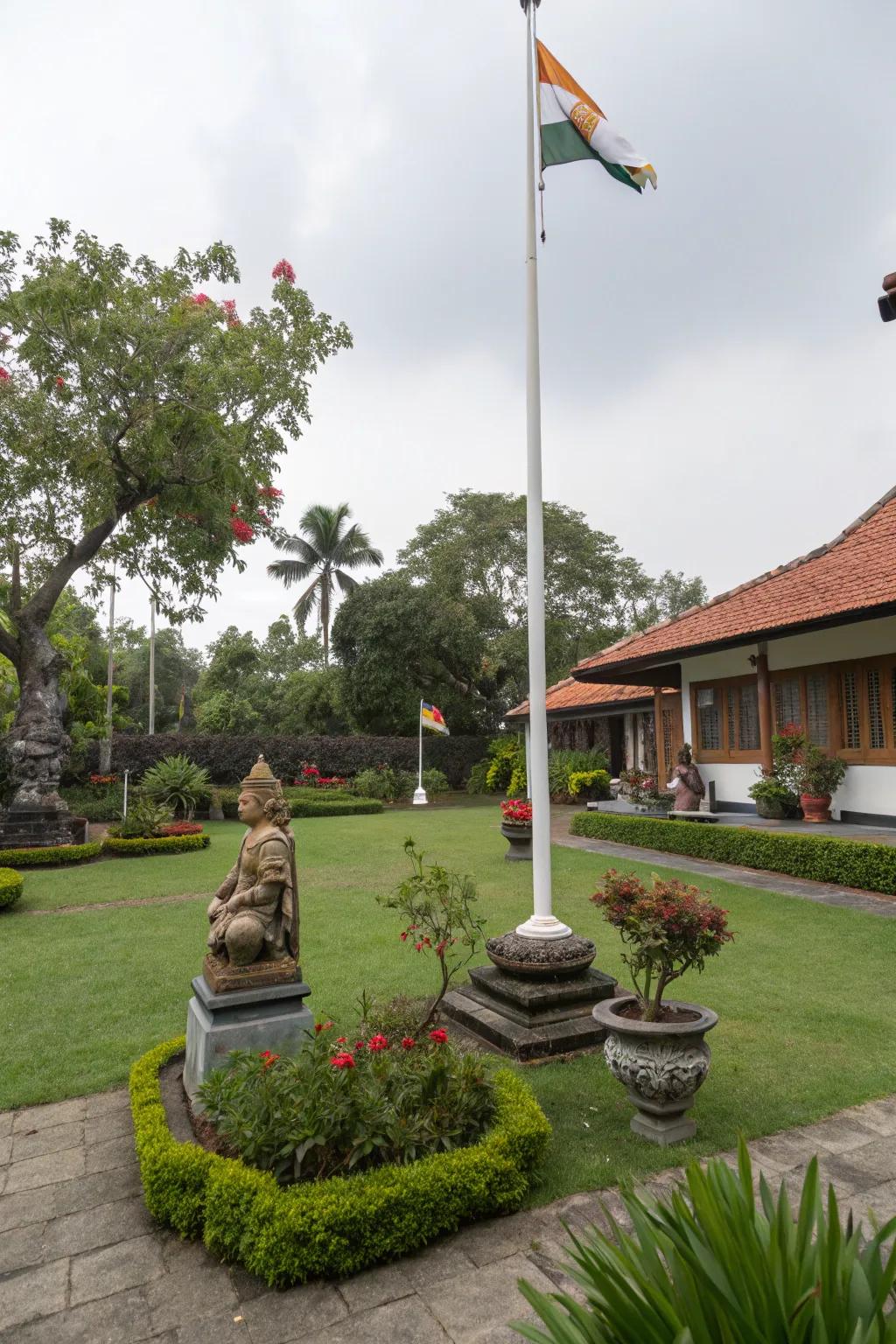 Global touches personalize and enrich areas with flagpoles.