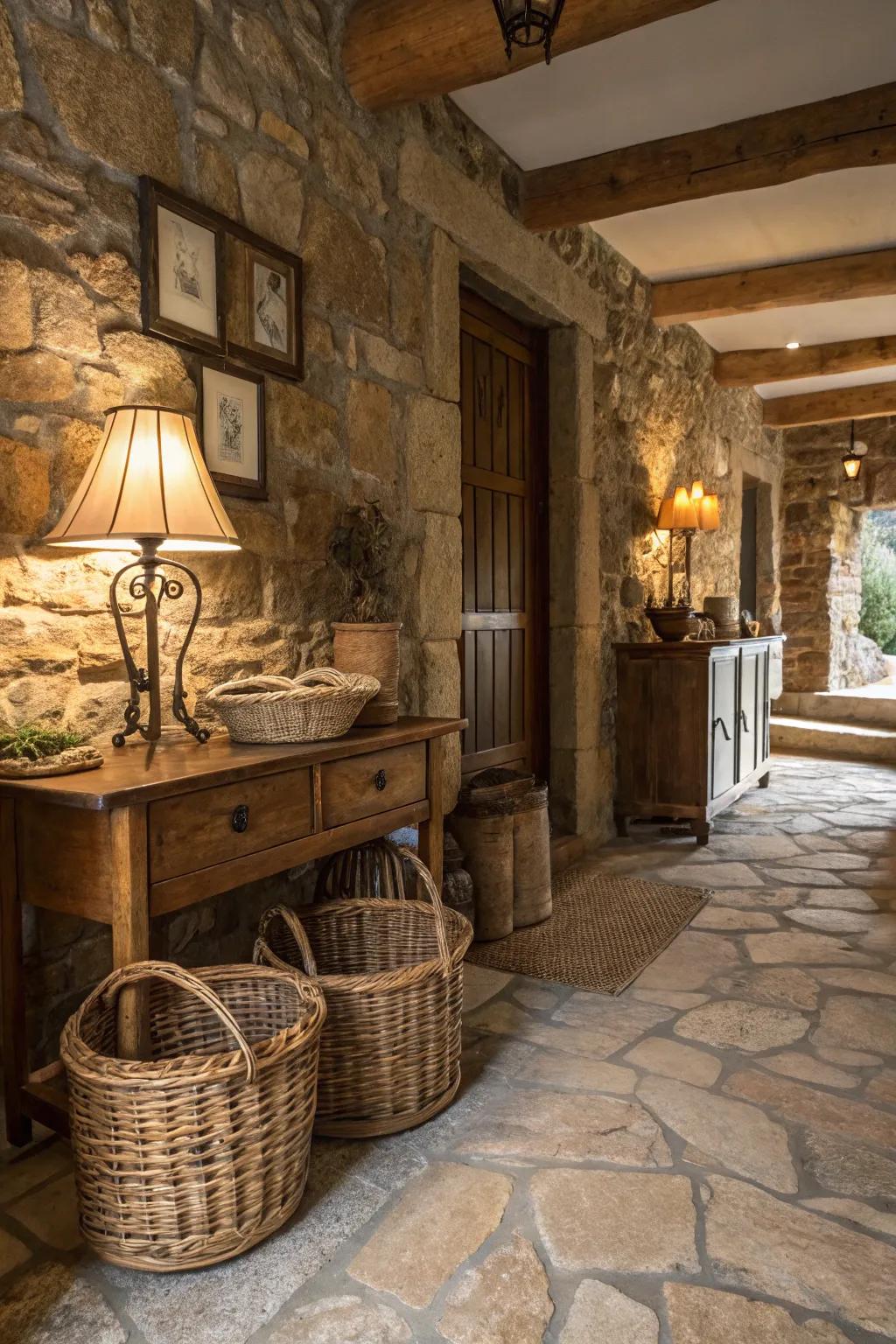 Raw stone floors add country charm and timeless appeal.