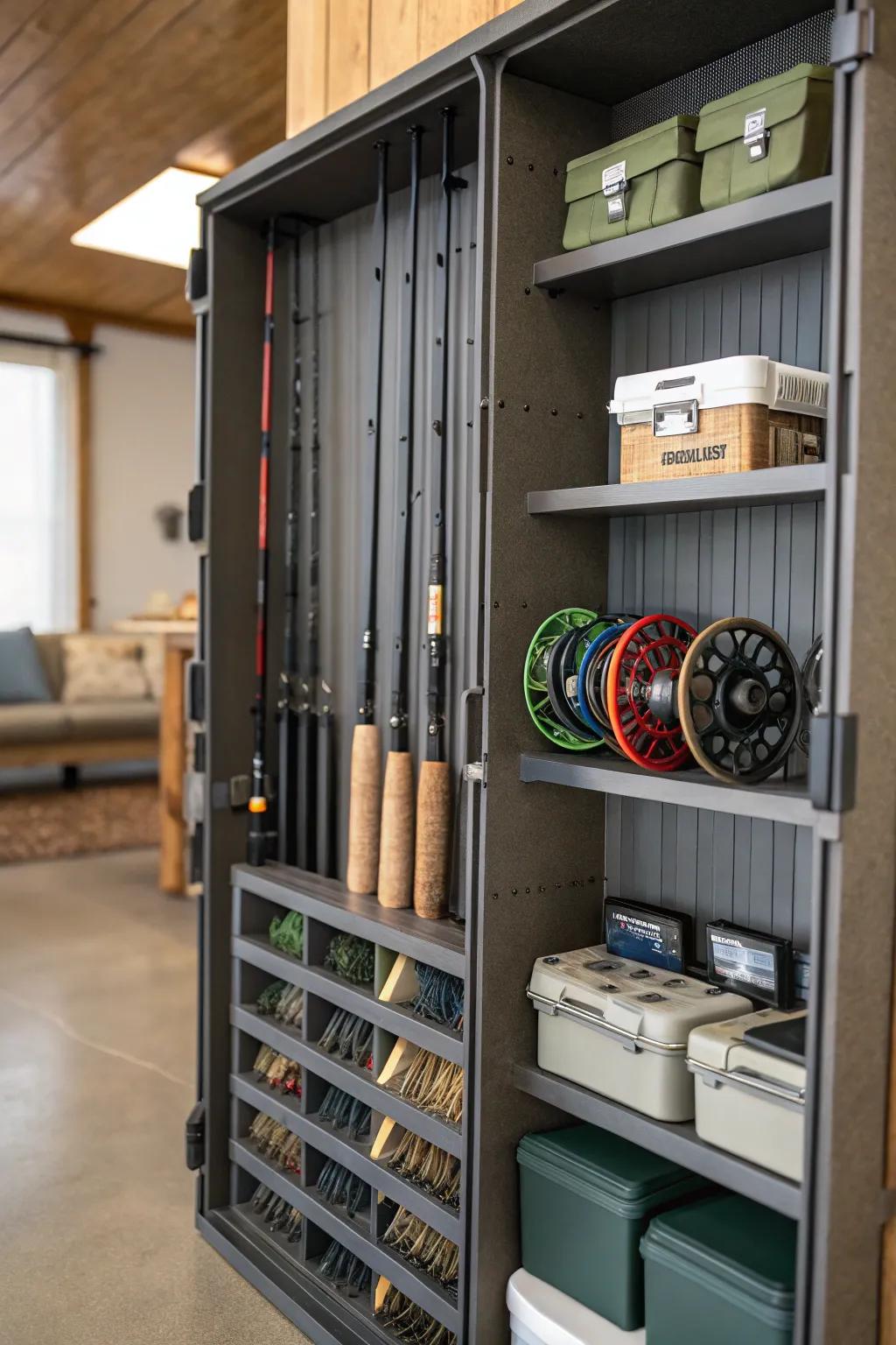 Modular shelving for adaptable gear stowage.