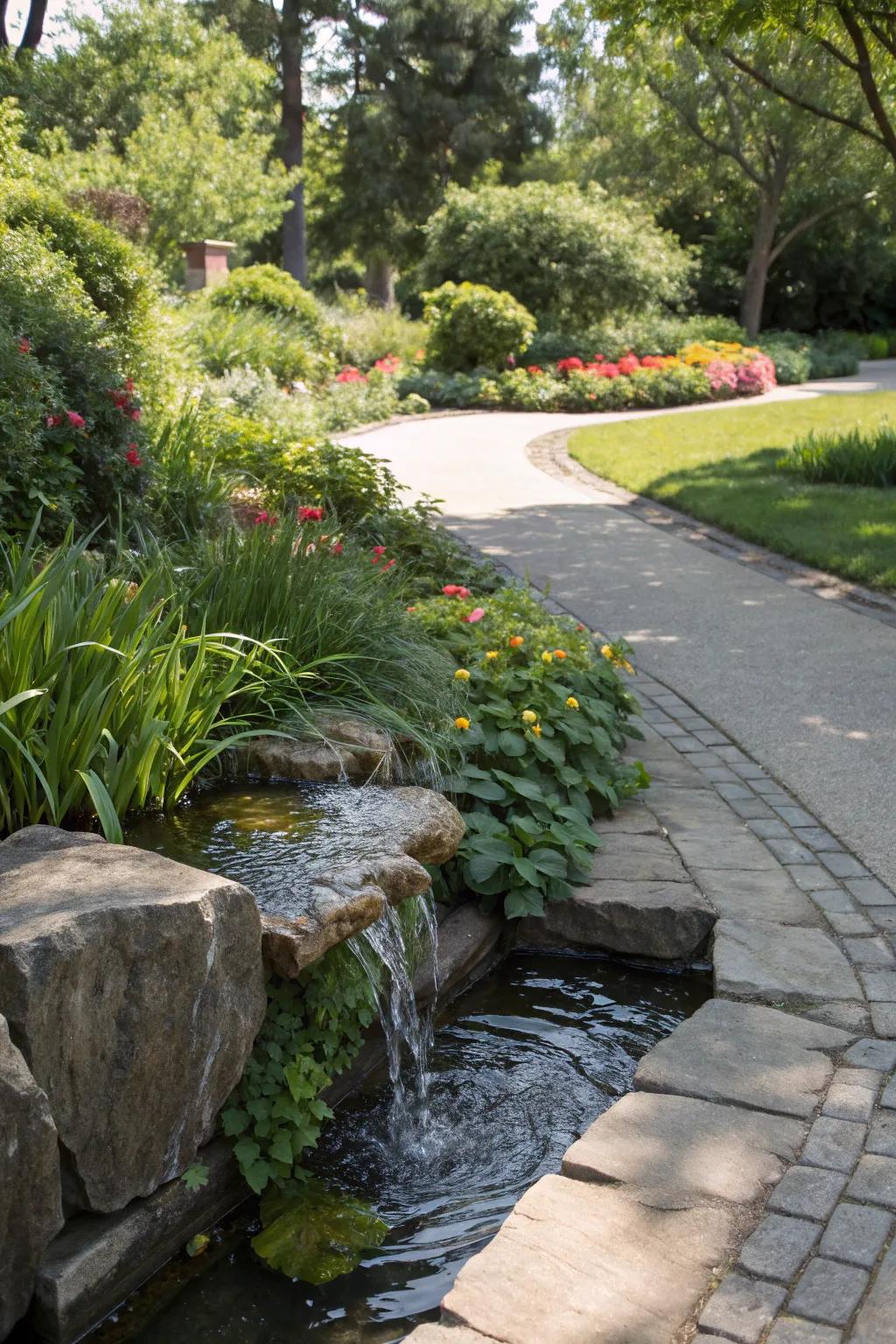Water features contribute tranquility and a luxurious feel to entrances.