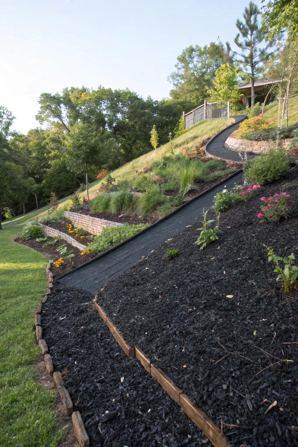 Hold slopes with the sleek look of dark ground cover.