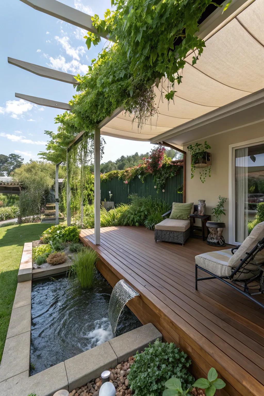 Aquaponic awnings create a soothing green oasis.