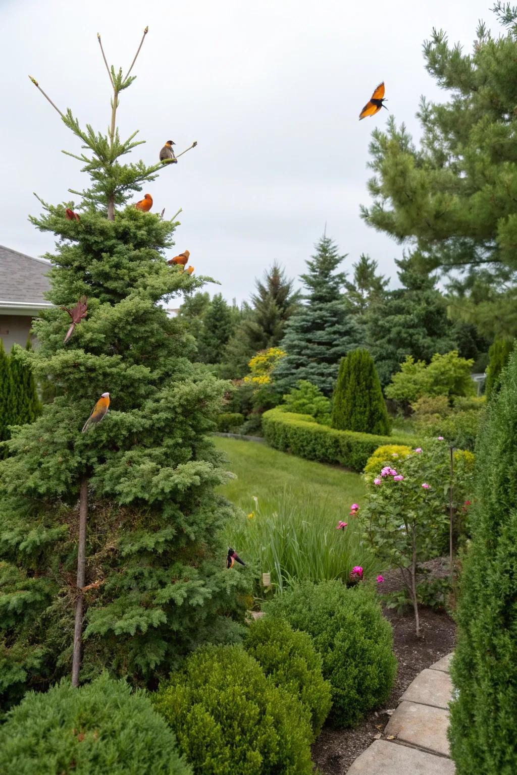Evergreens create a habitat for local wildlife.