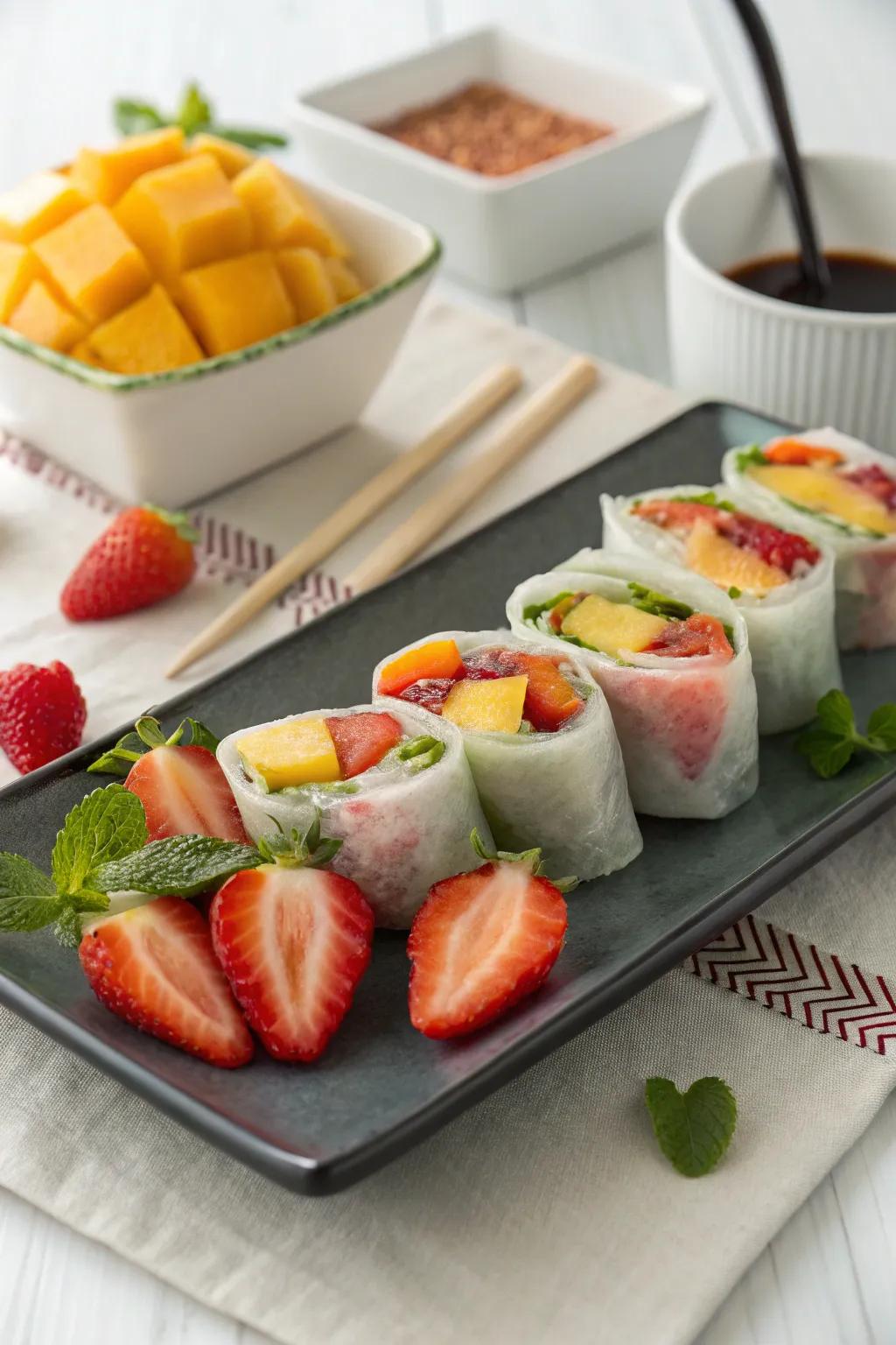 Fruit sushi rolls offer a fun and surprising twist.