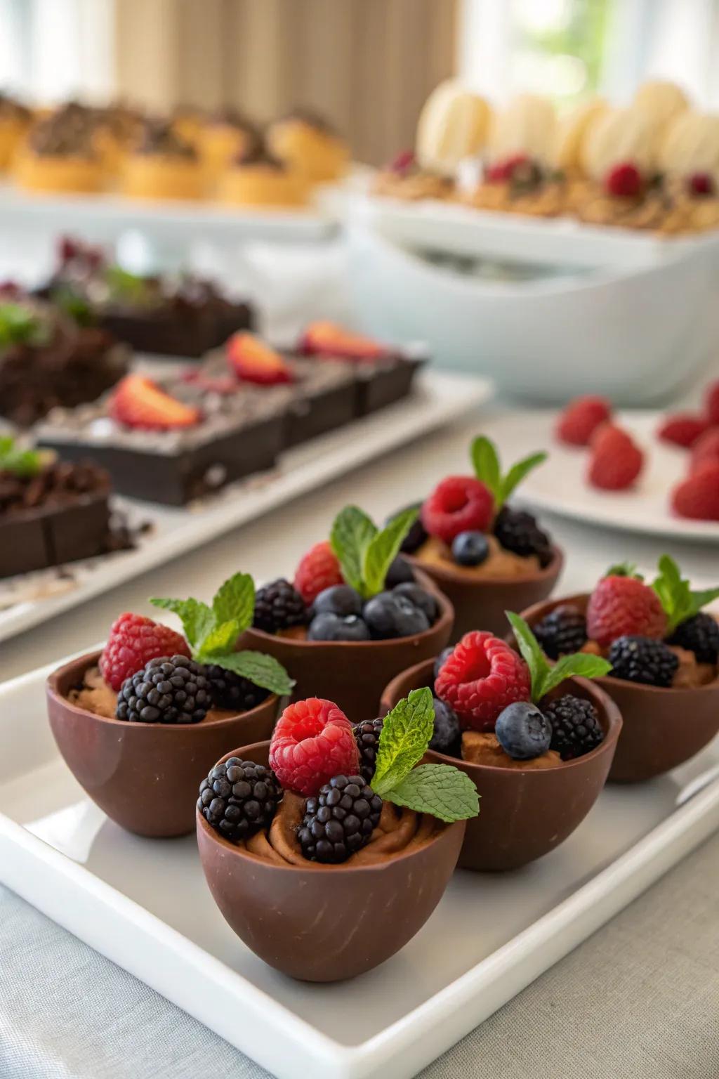 Unique squares presentation in edible bowls.