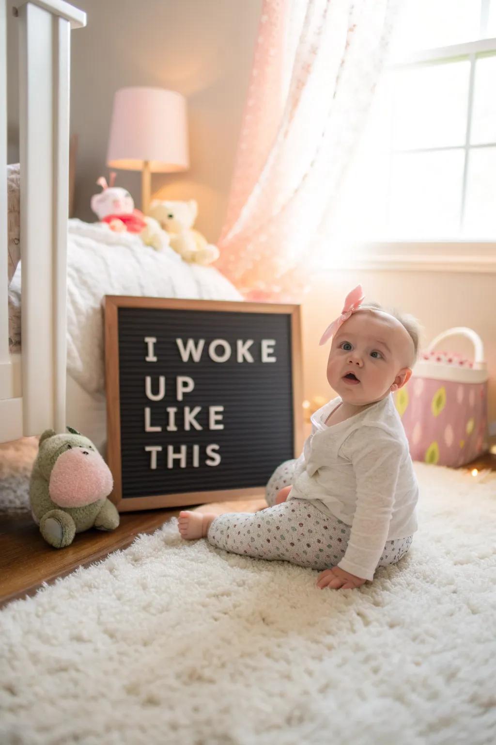 Showing baby's charm with humor.