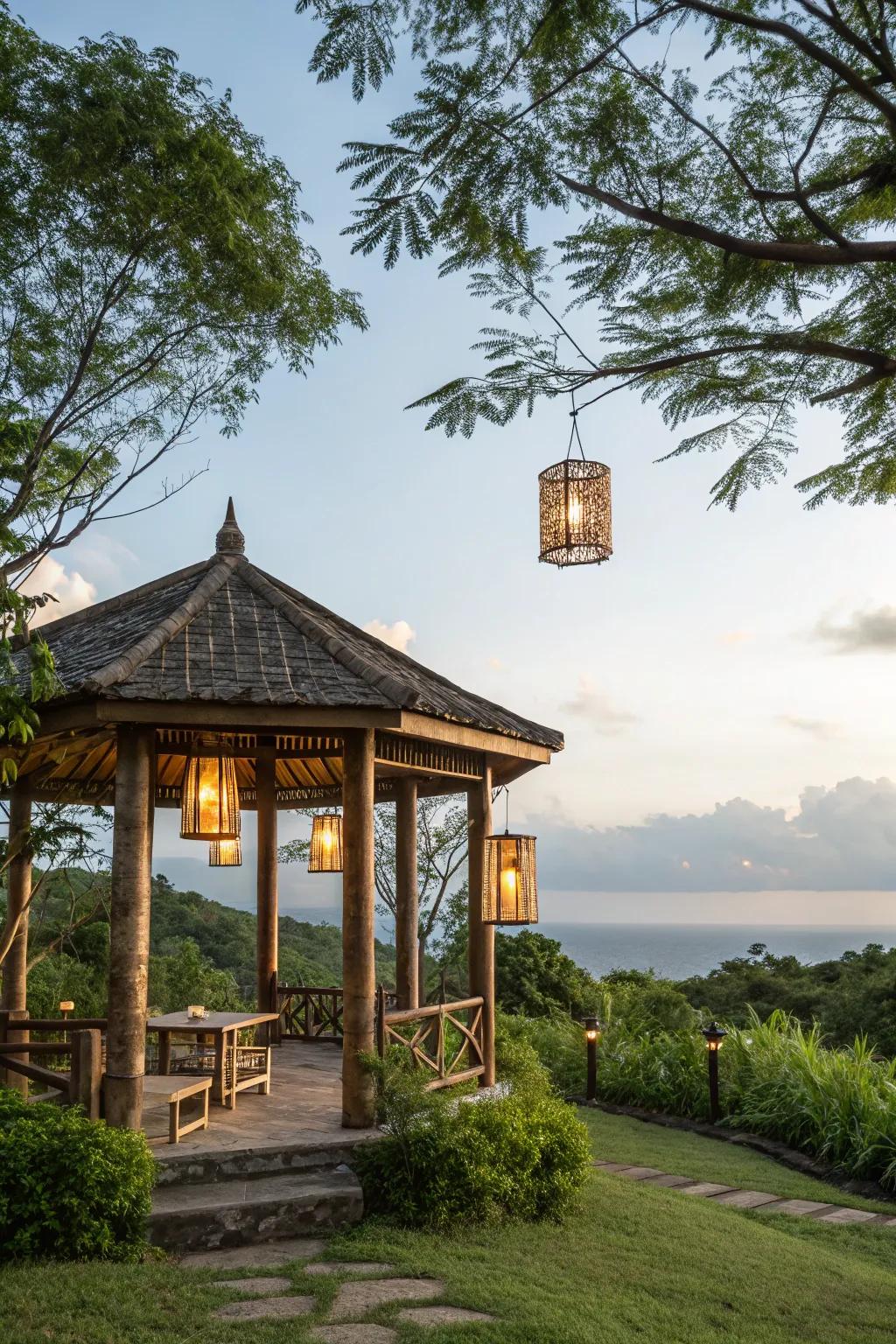 Bamboo fixtures blend seamlessly to establish a serene setting.