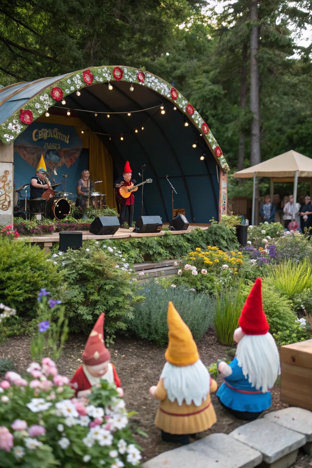 A lively gnome music fest ready to entertain.