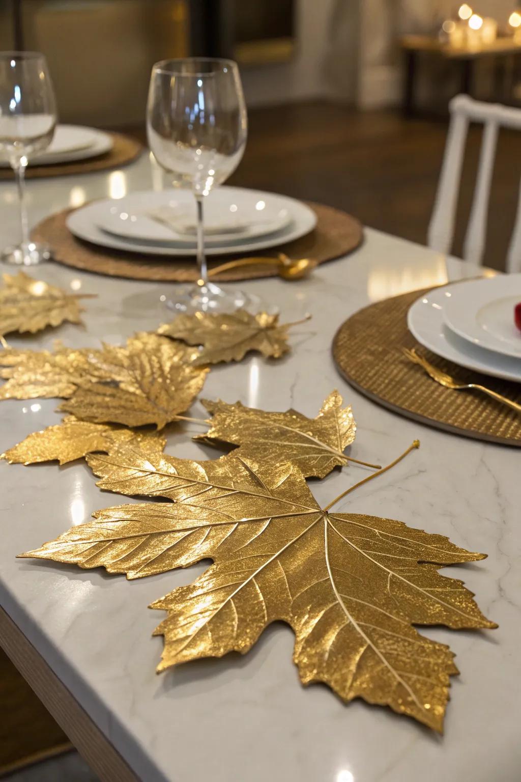 Whimsical gold-plated leaves creating a magical vibe.
