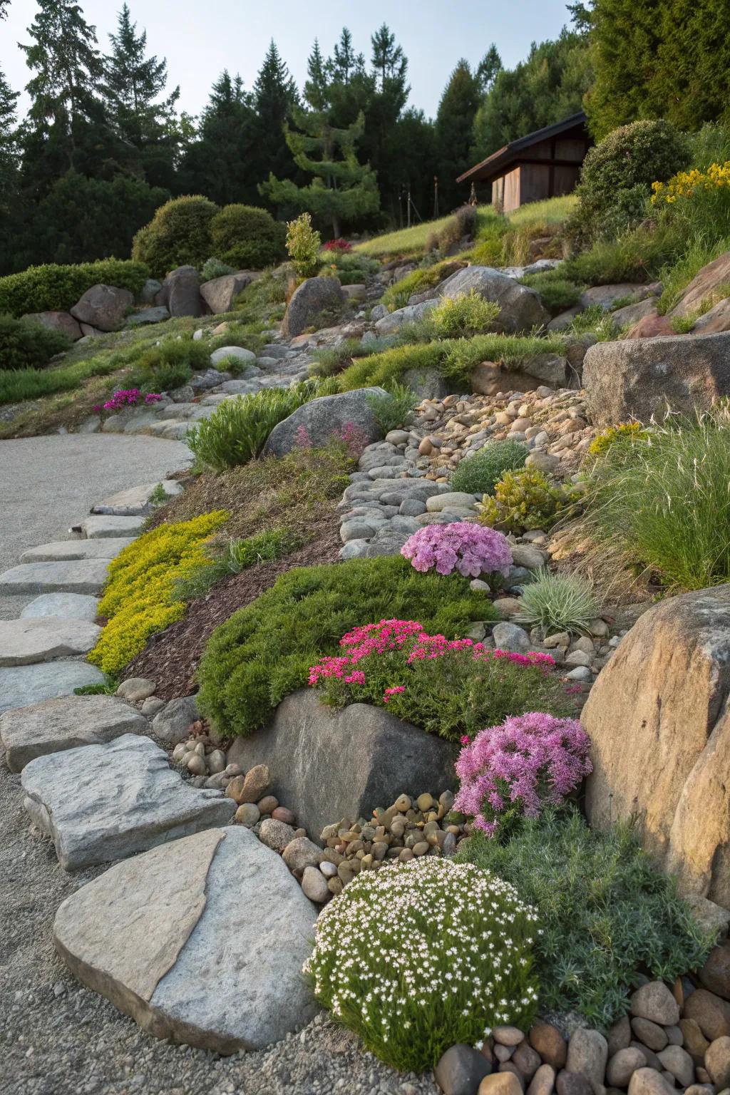 Rock arrangements offer a unique mix of textures and resilience.