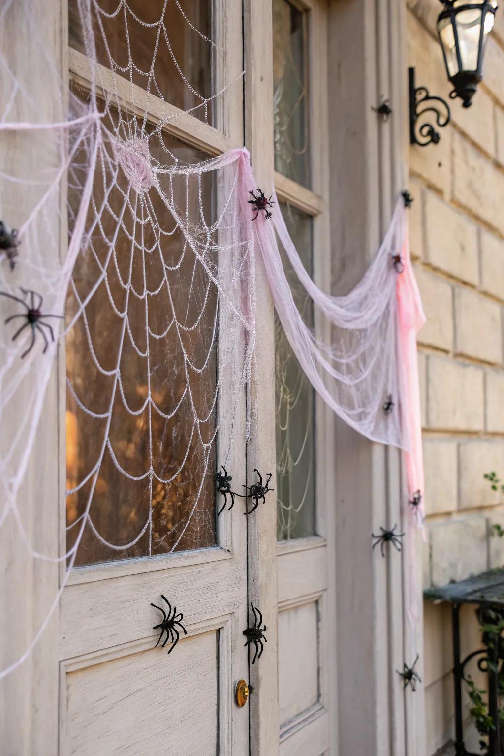 Inject a whimsical inflection utilizing vibrant spiderwebs.