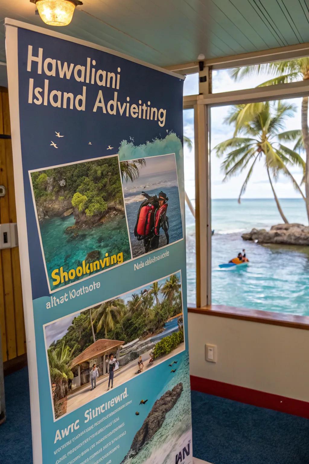 A poster of Hawaiian island activities like snorkeling that adds excitement to a room.