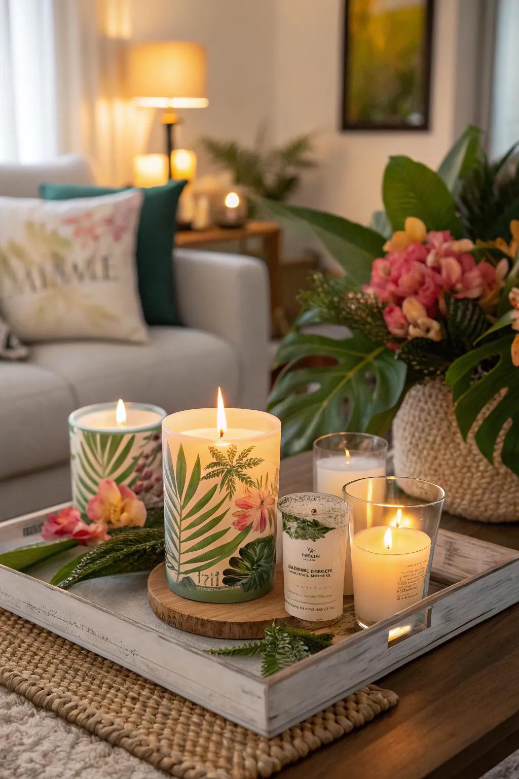 Scented candles transport your senses to a tropical paradise.