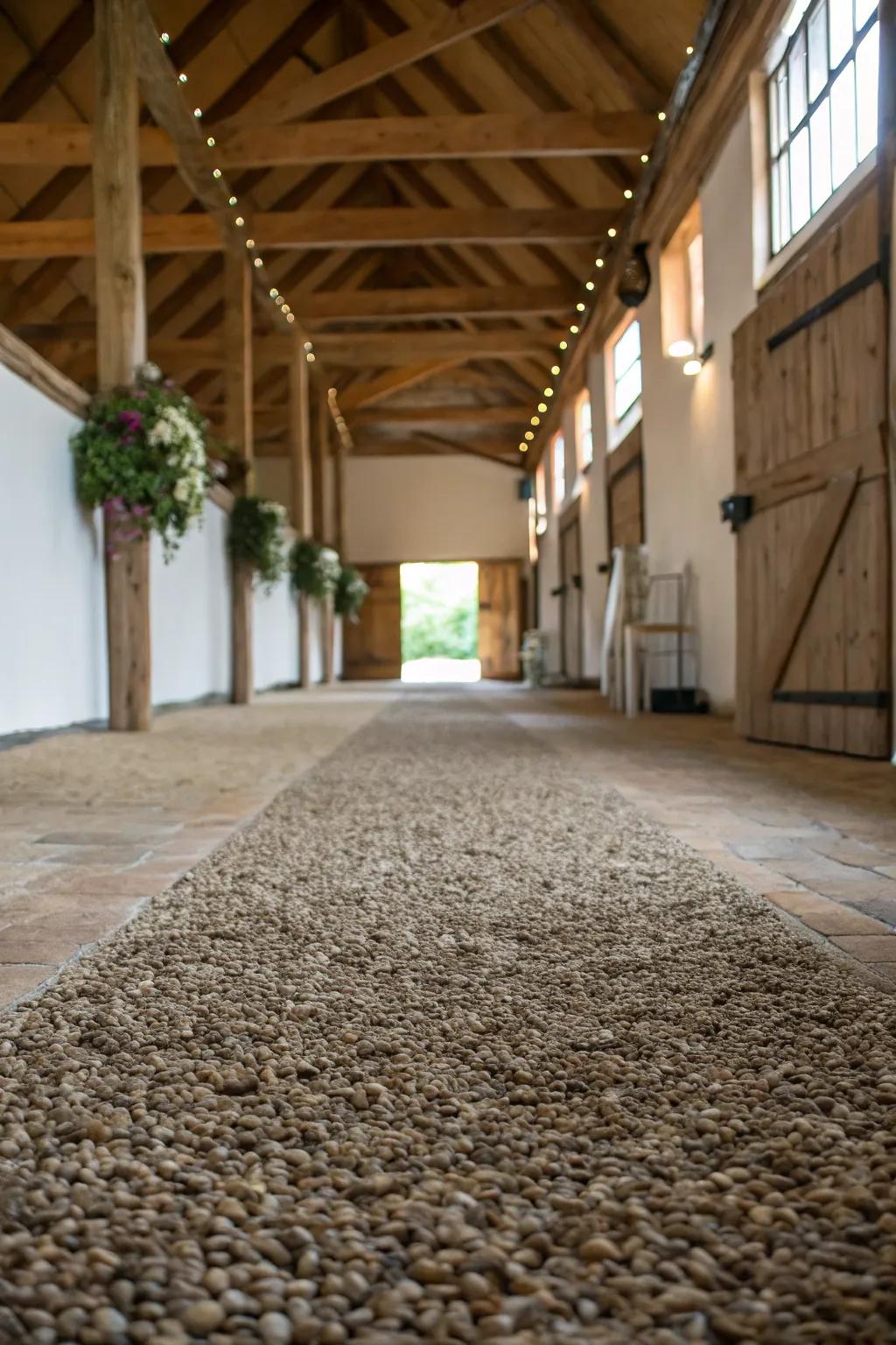 Pebble aggregate flooring delivers a textured and skid-resistant choice with unique visual appeal.