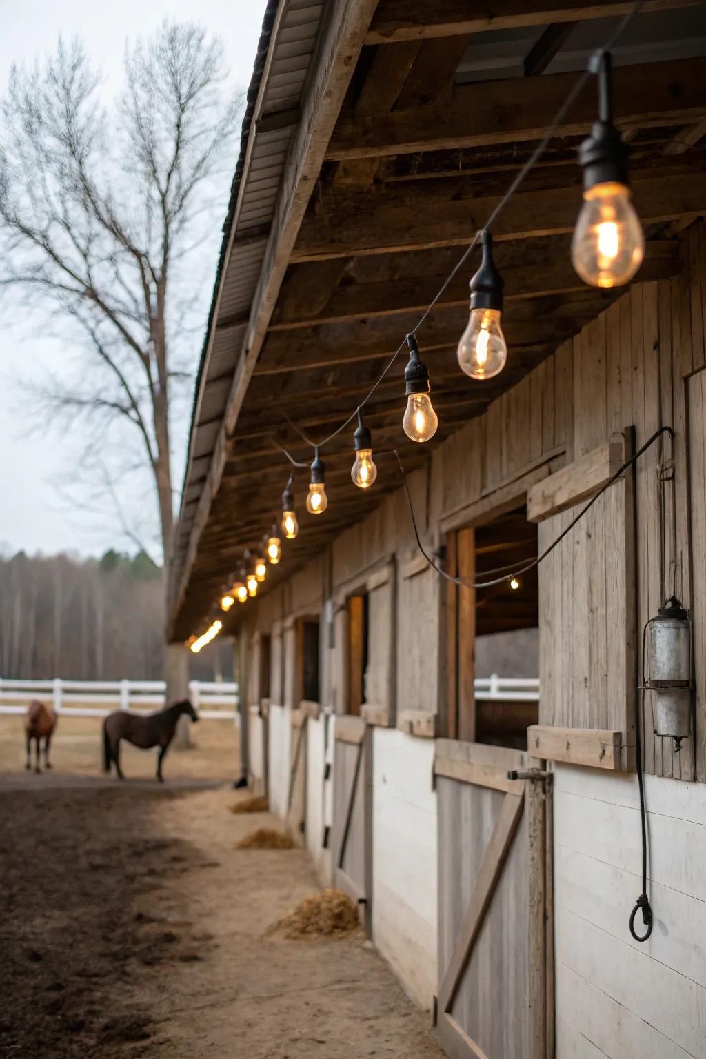 Bare bulb fixtures provide a minimalist and industrial lighting style.