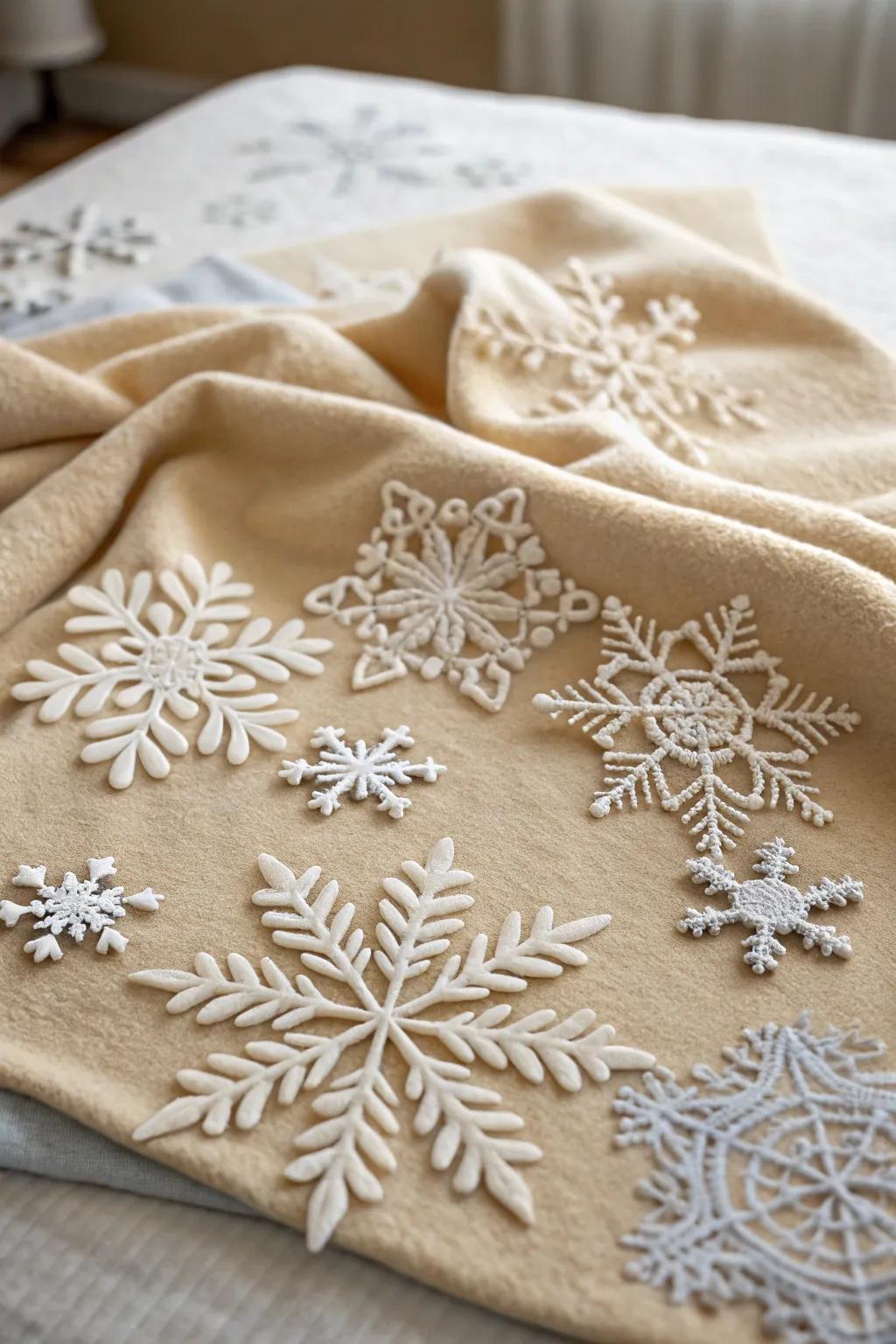 Fabric snowflakes offer a durable and cozy decoration option.