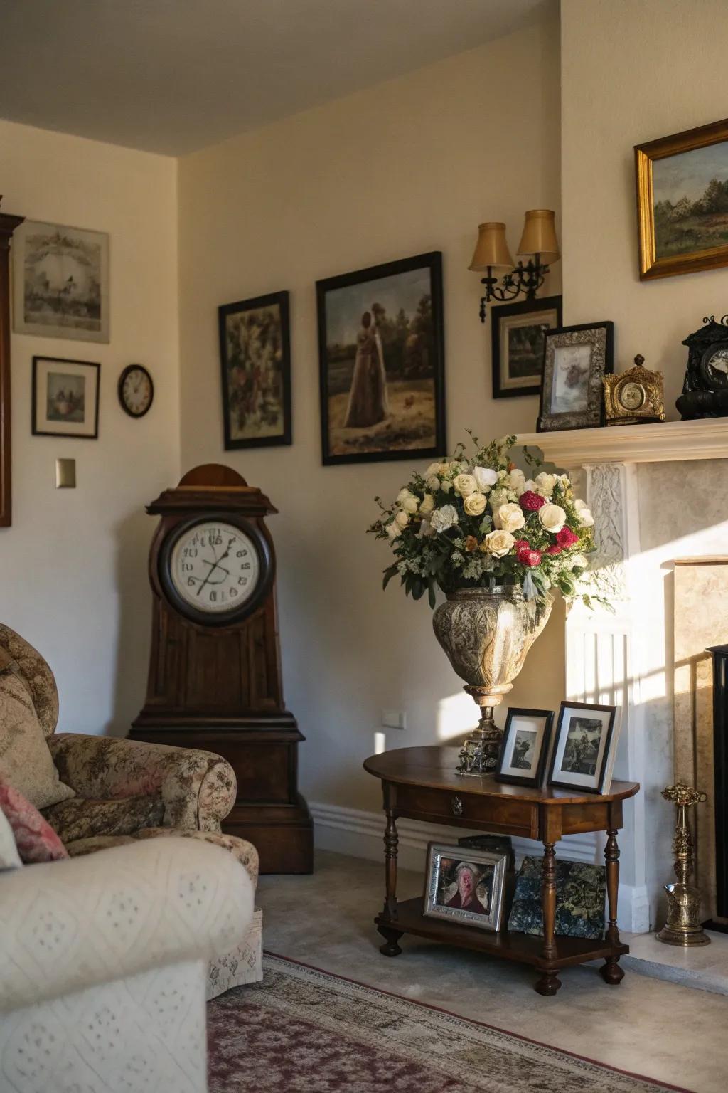 Vintage finds impart character and heritage to the living room.