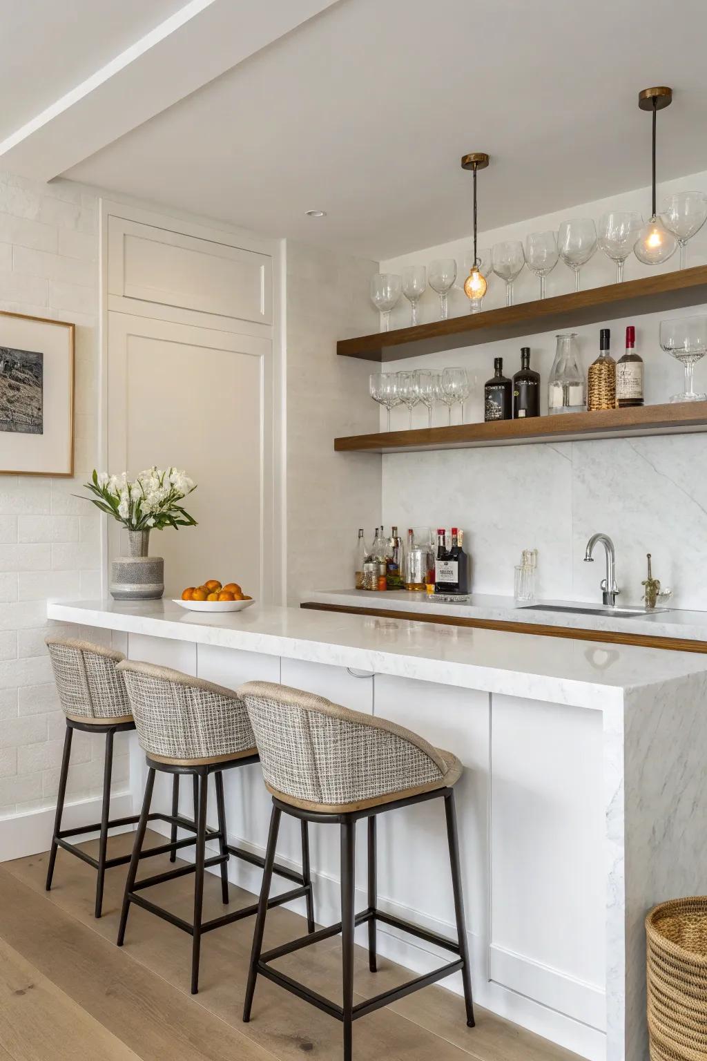 Simplicity offers a tidy and soothing bar design.