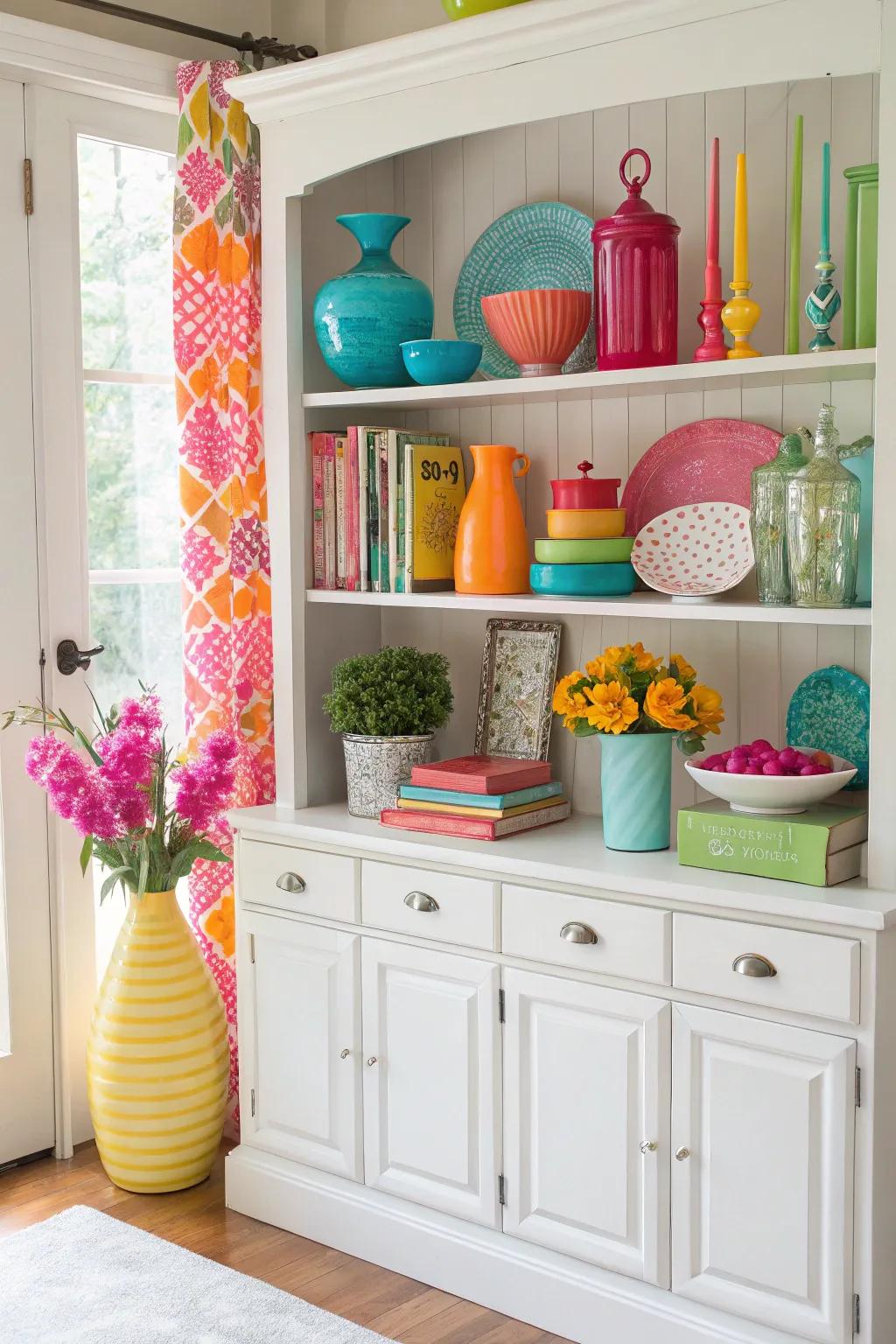 Bold colors add energy and vibrancy to this cabinet.