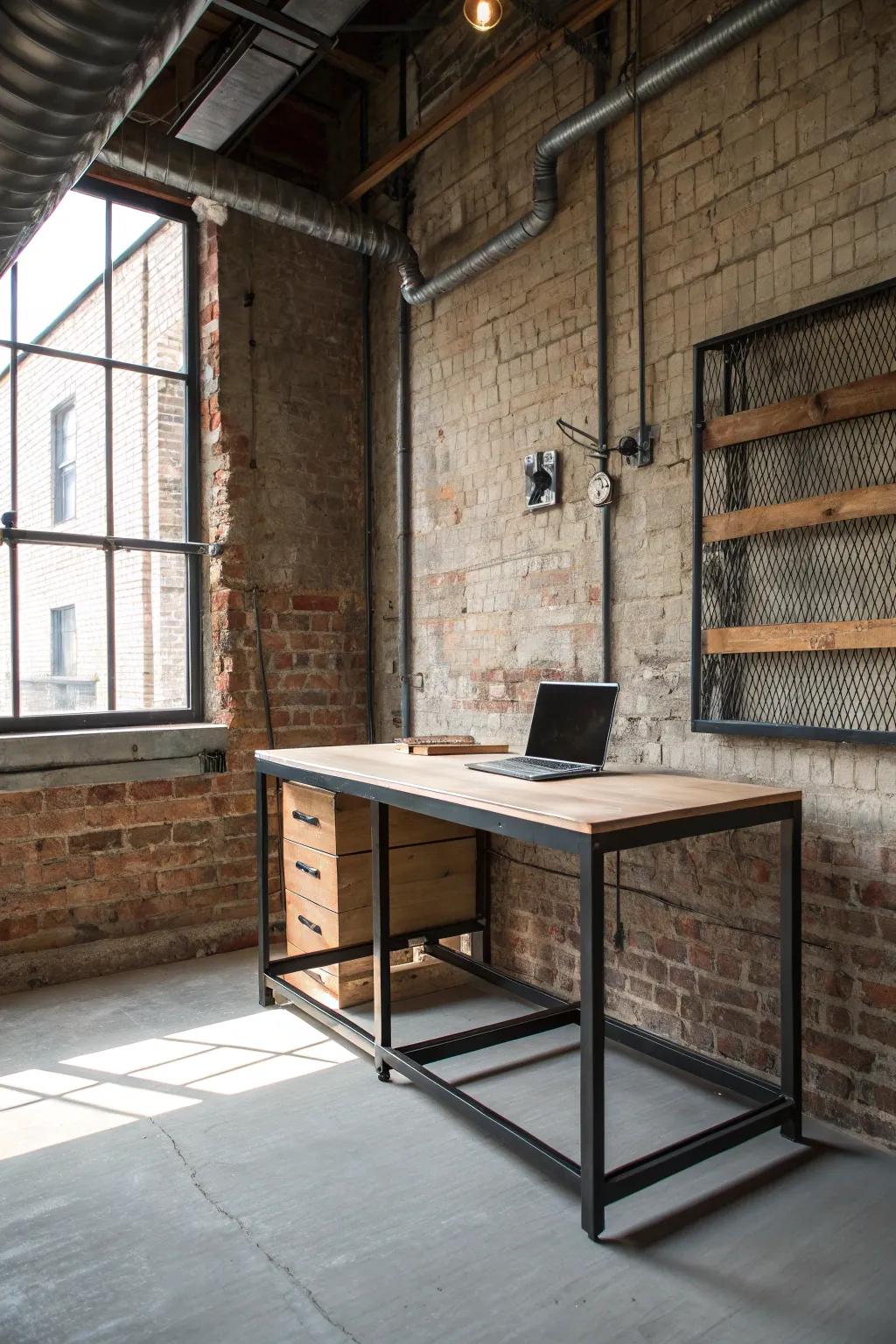 Unfinished edges add authenticity to your industrial desk.